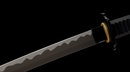 Obsidian Kensei Tactical Sword (Limited) — high-carbon steel, Black ribbed grip, small gold ring, black textured sheath,