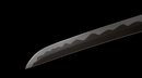 Obsidian Kensei Tactical Sword (Limited) — high-carbon steel, Black ribbed grip, small gold ring, black textured sheath,
