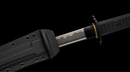 Phantom Shinobi Tactical Sword (Limited) — high-carbon steel, Black ridged handle, gold ring, black textured sheath, holes
