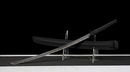 Phantom Shinobi Tactical Sword (Limited) — high-carbon steel, Black ridged handle, gold ring, black textured sheath, holes