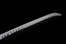 Kinbana no Yaiba Katana - — Manganese Steel, White wrapped handle, gold fittings, black textured saya, blue cord.