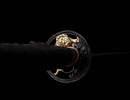 Kohaku Katana - — Tamahagane, Black ito over white rayskin, Gold/black speckled saya, black sageo