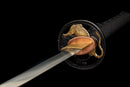 Kohaku Katana - — Tamahagane, Black ito over white rayskin, Gold/black speckled saya, black sageo