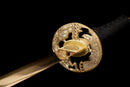 Akagane Katana - — Damascus Steel, Black wrap, white diamonds, gold tsuba, black gold floral saya