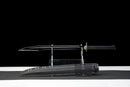 Nightshade Tactical Gladius — DLC Elite — 80CrV2 steel, Black grip, violet pins, black textured sheath, gold guard