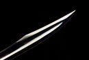 Nightshade Tactical Gladius — DLC Elite — 80CrV2 steel, Black grip, violet pins, black textured sheath, gold guard