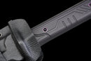 Nightshade Tactical Gladius — DLC Elite — 80CrV2 steel, Black grip, violet pins, black textured sheath, gold guard