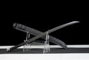Iron Reaper Tactical Dao — high-carbon steel, Black textured handle, black ribbed polymer sheath with clip.