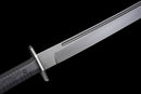 Iron Reaper Tactical Dao — high-carbon steel, Black textured handle, black ribbed polymer sheath with clip.
