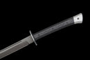 Iron Reaper Tactical Dao — high-carbon steel, Black textured handle, black ribbed polymer sheath with clip.