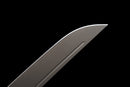 Stealth Hawk Short Sword — Titanium Edition — black textured grip, gold collar, black molded sheath with clip