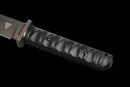 Stealth Hawk Short Sword — Titanium Edition — black textured grip, gold collar, black molded sheath with clip