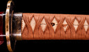 Antique Japanese Katana Sword with Red Saya and Gold Fukurin Momiji Tsuba — Tamahagane