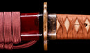 Antique Japanese Katana Sword with Red Saya and Gold Fukurin Momiji Tsuba — Tamahagane