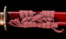Antique Japanese Katana Sword with Red Saya and Gold Fukurin Momiji Tsuba — Tamahagane