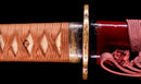 Antique Japanese Katana Sword with Red Saya and Gold Fukurin Momiji Tsuba — Tamahagane