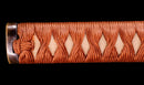 Antique Japanese Katana Sword with Red Saya and Gold Fukurin Momiji Tsuba — Tamahagane