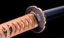 Antique Japanese Katana Sword with Red Saya and Gold Fukurin Momiji Tsuba — Tamahagane