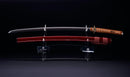 Antique Japanese Katana Sword with Red Saya and Gold Fukurin Momiji Tsuba — Tamahagane