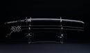 Antique Japanese Katana with Black Lacquer Koshirae and Feather-Motif Iron Tsuba signed Chikushi Tadamasa - Hozon