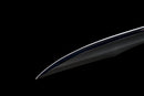 Midnight Tactical Gladius — DLC Elite — 80CrV2 steel, Black grip with pattern, gold guard, black carbon fiber sheath, purple