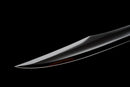 Midnight Tactical Gladius — DLC Elite — 80CrV2 steel, Black grip with pattern, gold guard, black carbon fiber sheath, purple