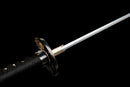 Fubuki Katana - — T10 Steel, Black/white cord handle, silver speckled sheath, matching cord.